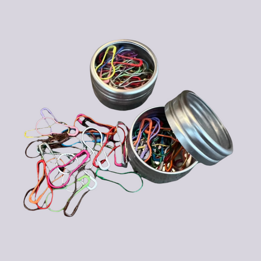 Stitch Markers - 40 Light Bulb pins - in a small storage tin - unwind and knit with me