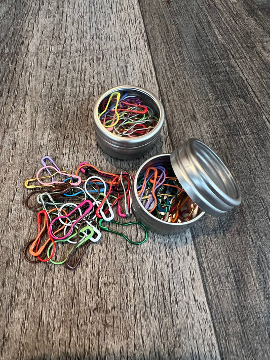 Stitch Markers - 40 Light Bulb pins -  in a small storage tin