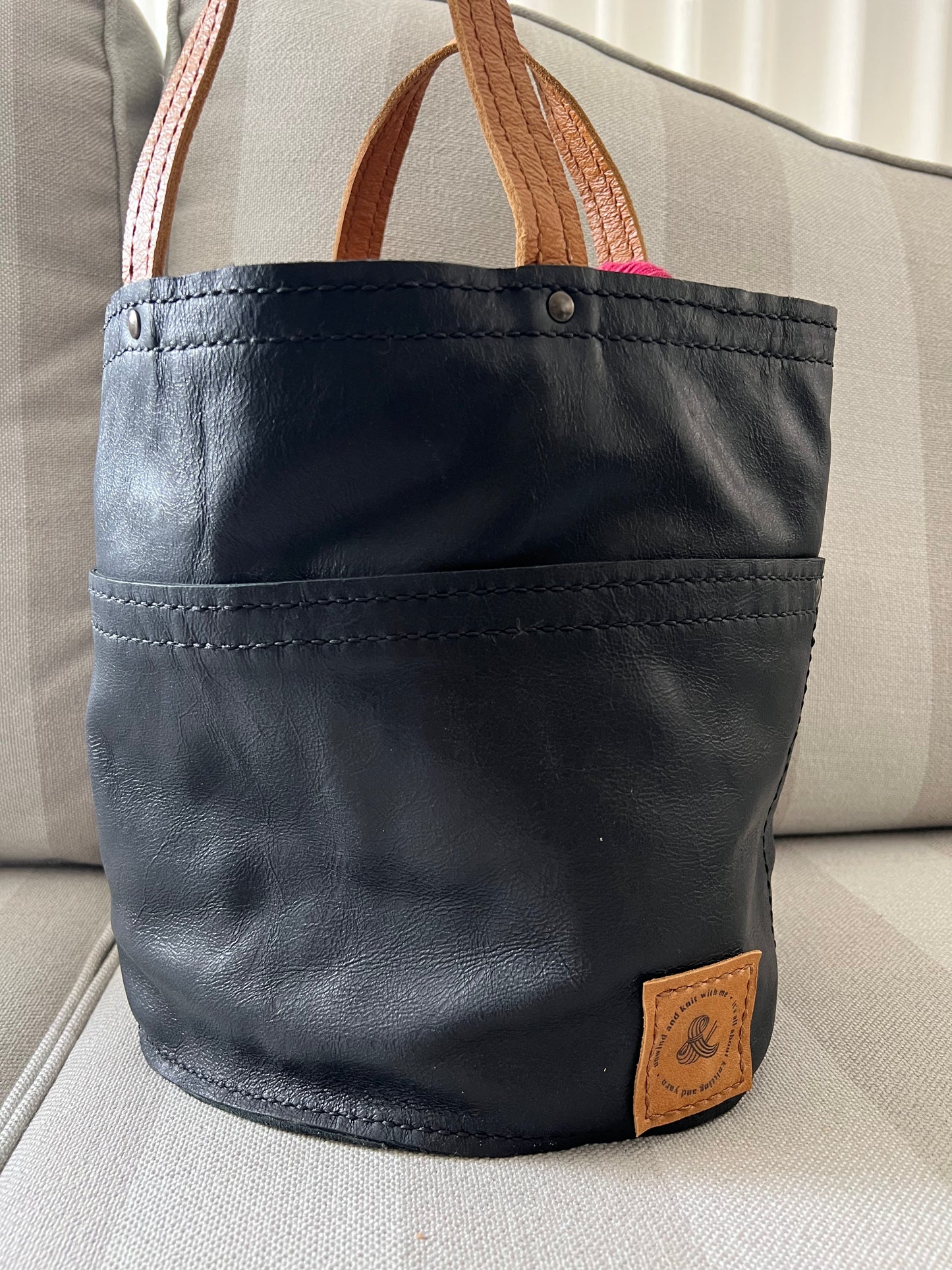 Leather Bucket Bag - 100% Genuine Leather - Handmade Project bag
