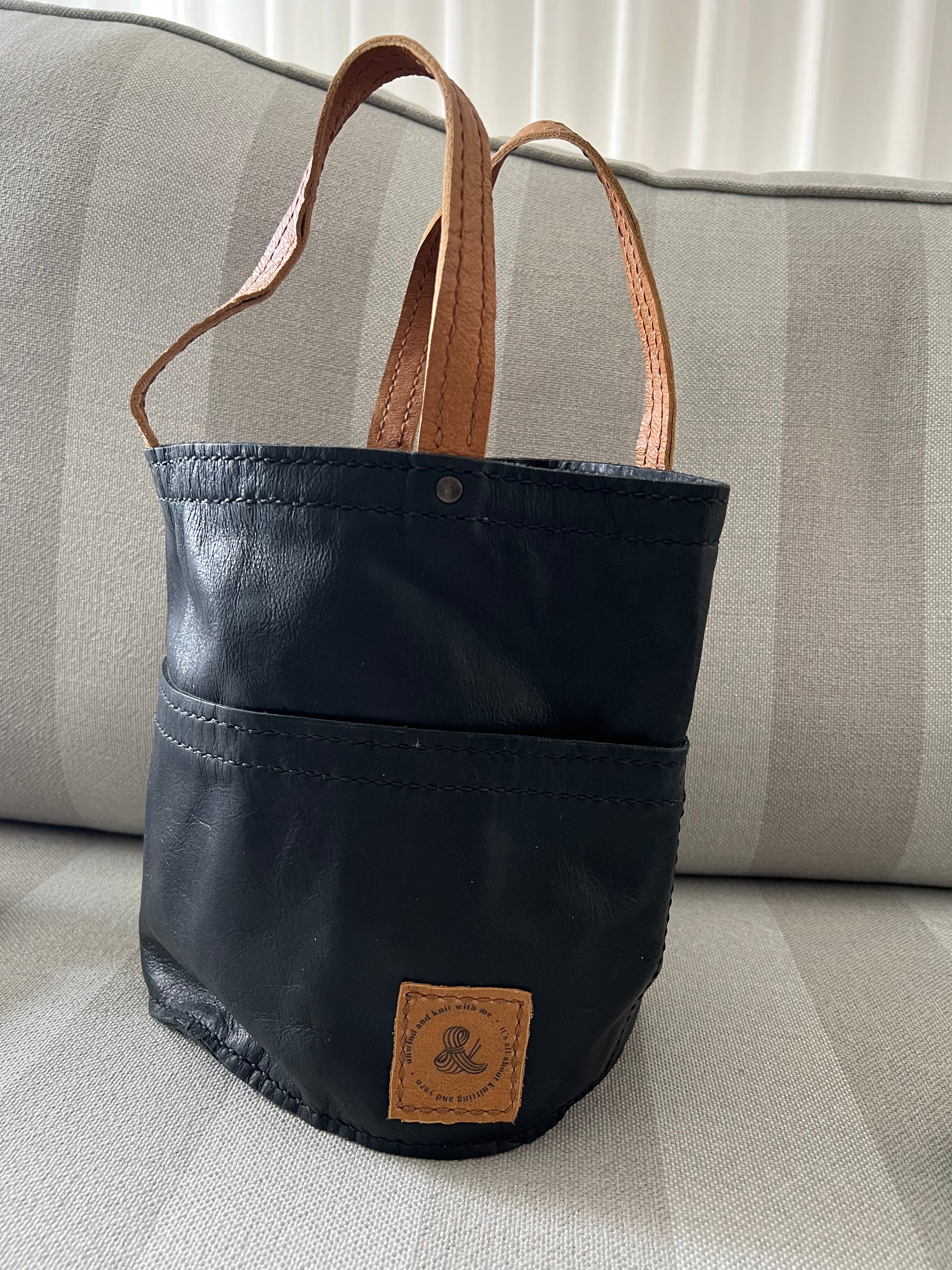 Leather Project Bags with drawstring closure - 100%Genuine Leather