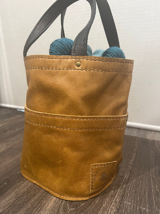 Leather Bucket Bag - 100% Genuine Leather - Handmade Project bag